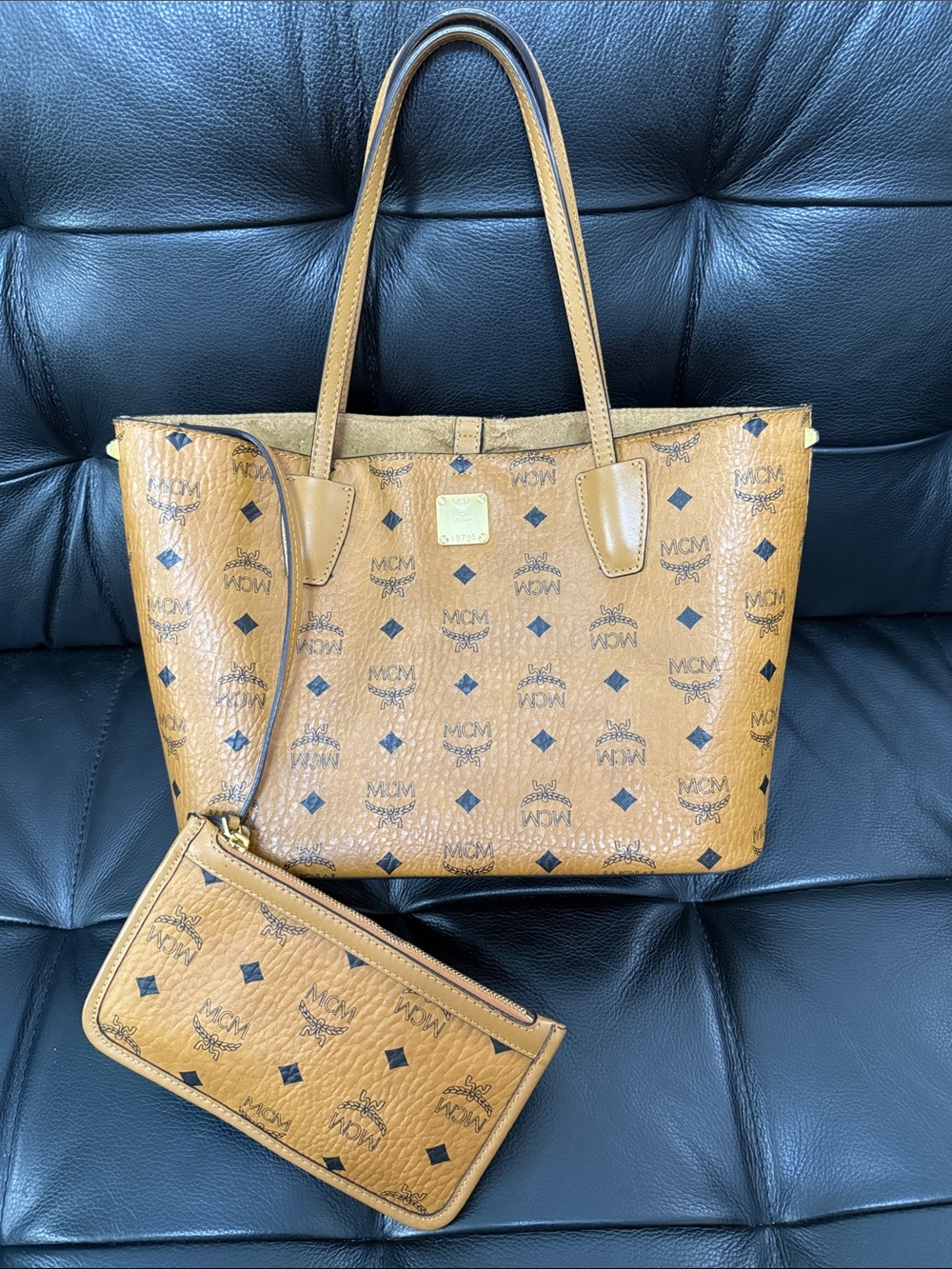 MCM Cognac Visetos Monogram Tote with Wristlet